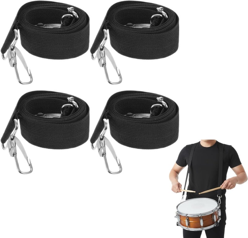 SUPVOX 4Pcs Marching Snare Drum Straps: Heavy-Duty Adjustable Carrier Straps with Metal J-Hooks - Replacement Band Harness for Concert, Parade, African Drum - Image 1
